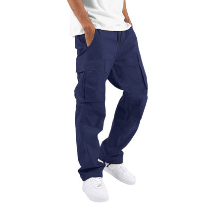 Men's Casual Cargo Pants with Multi Pockets | Relaxed Fit Drawstring Trousers