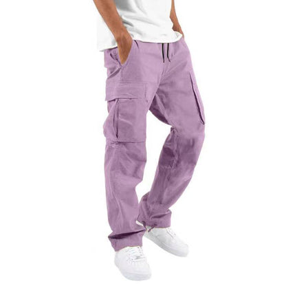 Men's Casual Cargo Pants with Multi Pockets | Relaxed Fit Drawstring Trousers
