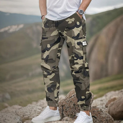 Men's Camo Cargo Joggers, Loose Fit Multi-Pocket Casual Street Pants