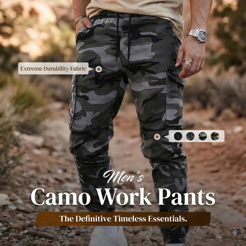 Men's Camo Cargo Joggers, Loose Fit Multi-Pocket Casual Street Pants