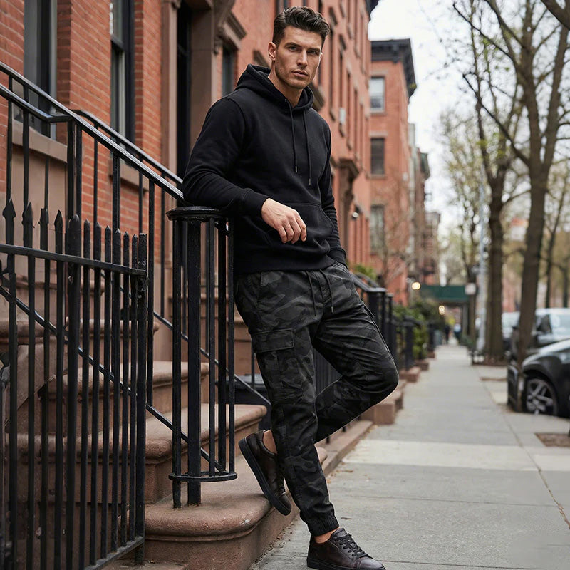Men's Camo Cargo Joggers, Loose Fit Multi-Pocket Casual Street Pants