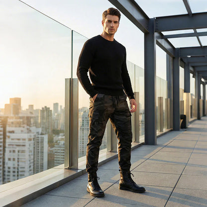 Men's Camo Cargo Joggers, Loose Fit Multi-Pocket Casual Street Pants