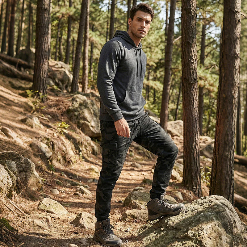Men's Camo Cargo Joggers, Loose Fit Multi-Pocket Casual Street Pants