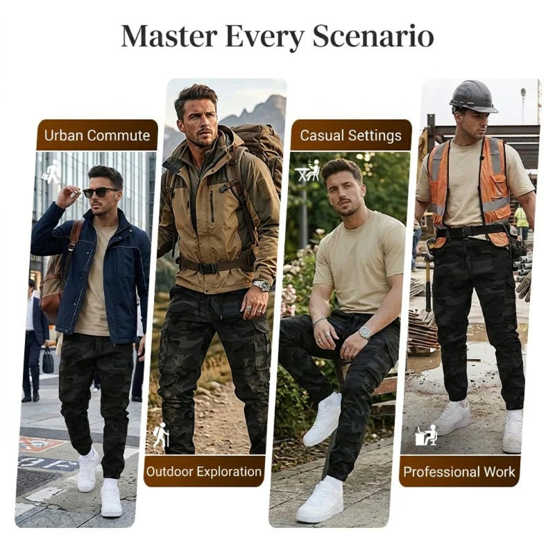 Men's Camo Cargo Joggers, Loose Fit Multi-Pocket Casual Street Pants
