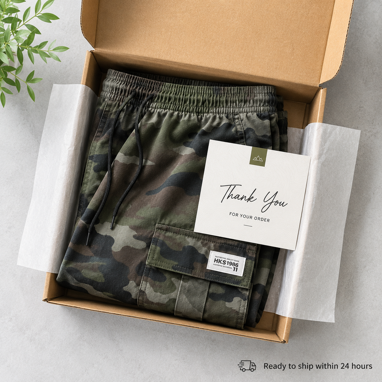 Habinests camo cargo shorts unboxing packaging