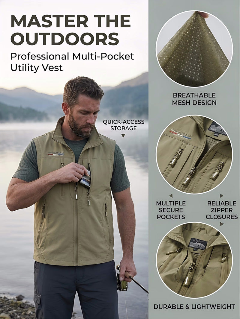 Men's Full Zip Sleeveless Quick Dry Vest, Multi Pockets Outdoor Fishing Golf Vest
