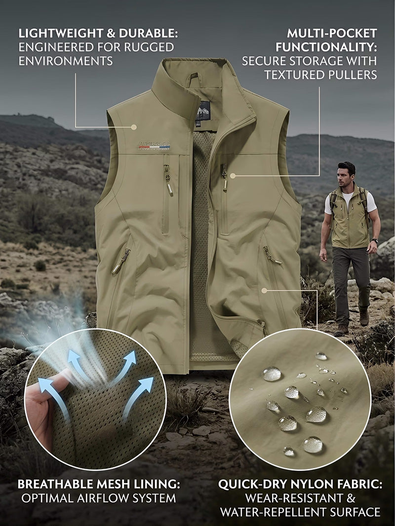 Men's Full Zip Sleeveless Quick Dry Vest, Multi Pockets Outdoor Fishing Golf Vest