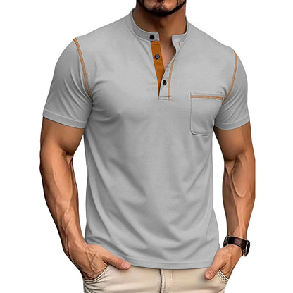Men's Short Sleeve Henley Shirt, Quick Dry Casual Slim Fit Tee with Contrast Trim