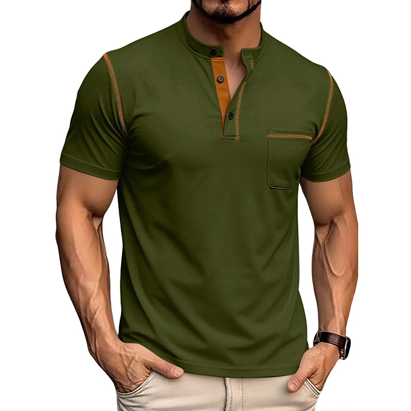 Men's Short Sleeve Henley Shirt, Quick Dry Casual Slim Fit Tee with Contrast Trim