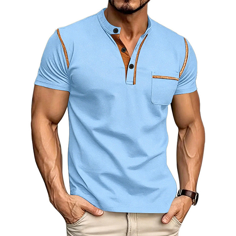 Men's Short Sleeve Henley Shirt, Quick Dry Casual Slim Fit Tee with Contrast Trim