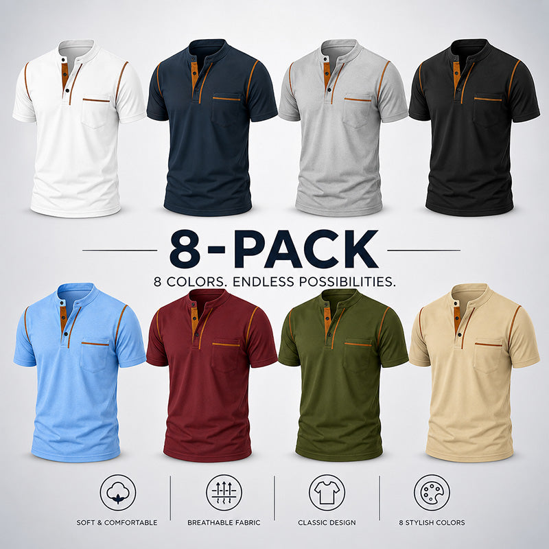 Men's Short Sleeve Henley Shirt, Quick Dry Casual Slim Fit Tee with Contrast Trim