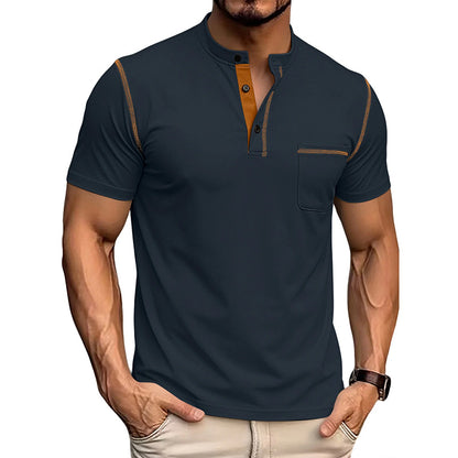 Men's Short Sleeve Henley Shirt, Quick Dry Casual Slim Fit Tee with Contrast Trim