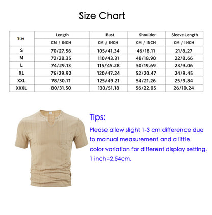 Men's Summer Henley T-Shirt - Slim Fit Linen-Like Breathable Casual Tee