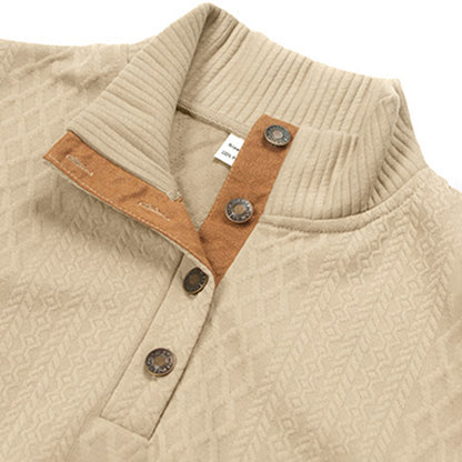 Men's Quarter-Button Jacquard Mock Neck Sweater
