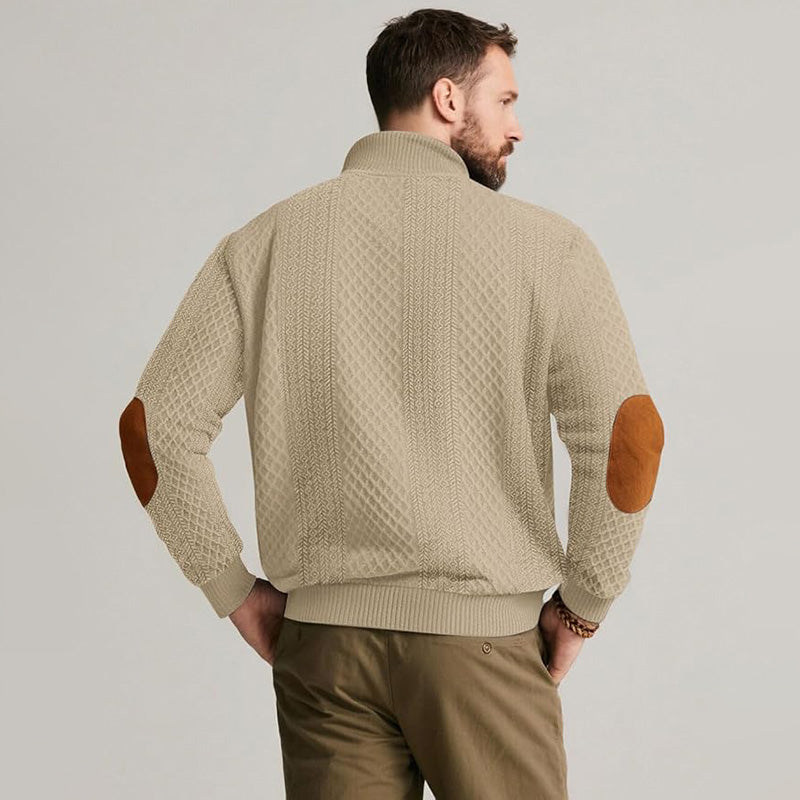 Men's Quarter-Button Jacquard Mock Neck Sweater