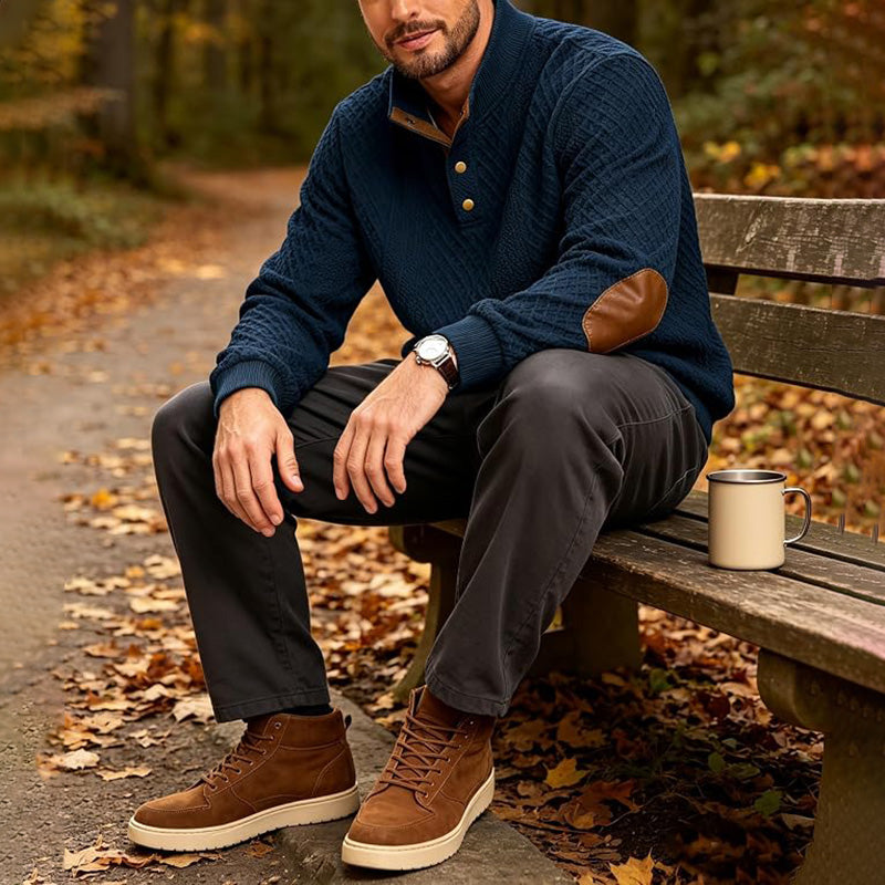Men's Quarter-Button Jacquard Mock Neck Sweater