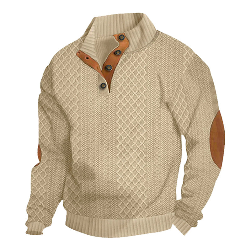 Men's Quarter-Button Jacquard Mock Neck Sweater