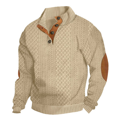 Men's Quarter-Button Jacquard Mock Neck Sweater