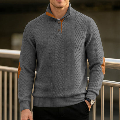 Men's Quarter-Button Jacquard Mock Neck Sweater