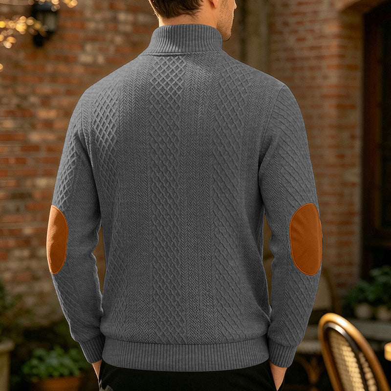 Men's Quarter-Button Jacquard Mock Neck Sweater