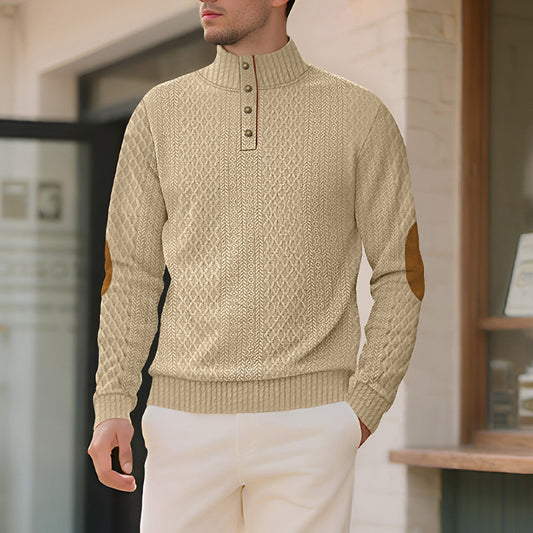 Men's Quarter-Button Jacquard Mock Neck Sweater