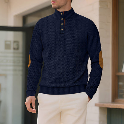 Men's Quarter-Button Jacquard Mock Neck Sweater