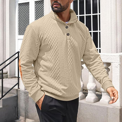 Men's Quarter-Button Jacquard Mock Neck Sweater
