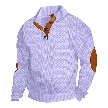 Men's Quarter-Button Jacquard Mock Neck Sweater