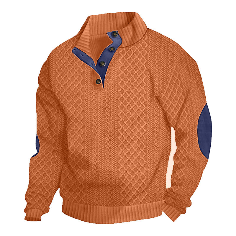 Men's Quarter-Button Jacquard Mock Neck Sweater