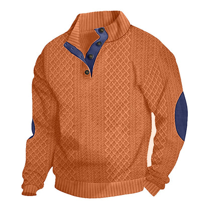 Men's Quarter-Button Jacquard Mock Neck Sweater