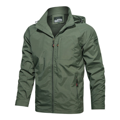 Men's Lightweight Water-Resistant Windbreaker Jacket with Detachable Hood
