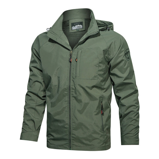 Men's Lightweight Water-Resistant Windbreaker Jacket with Detachable Hood