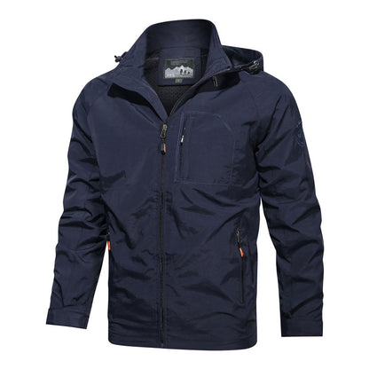 Men's Lightweight Water-Resistant Windbreaker Jacket with Detachable Hood