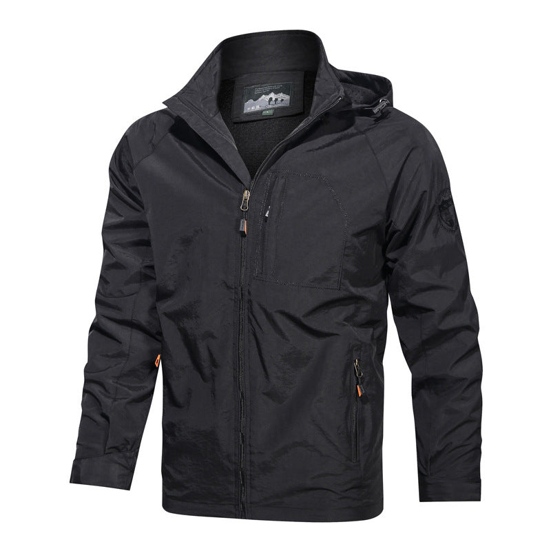 Men's Lightweight Water-Resistant Windbreaker Jacket with Detachable Hood