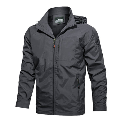 Men's Lightweight Water-Resistant Windbreaker Jacket with Detachable Hood