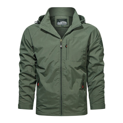 Men's Lightweight Water-Resistant Windbreaker Jacket with Detachable Hood
