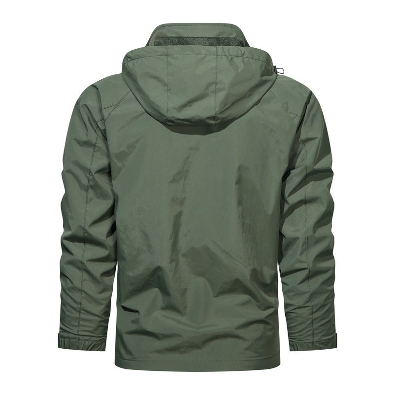 Men's Lightweight Water-Resistant Windbreaker Jacket with Detachable Hood