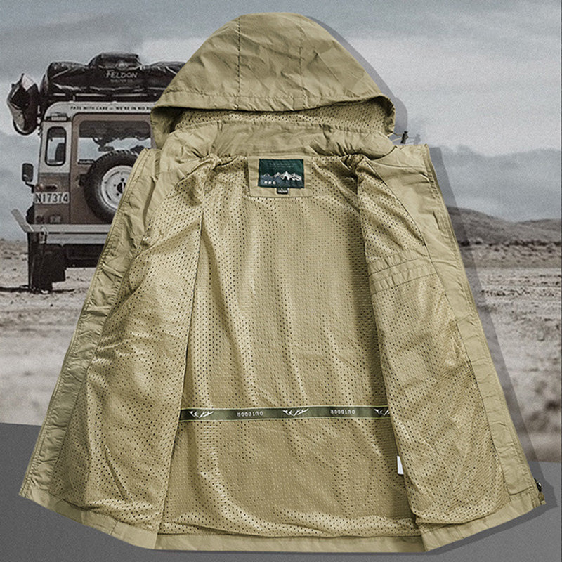 Men's Lightweight Water-Resistant Windbreaker Jacket with Detachable Hood