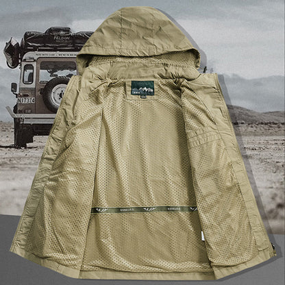 Men's Lightweight Water-Resistant Windbreaker Jacket with Detachable Hood