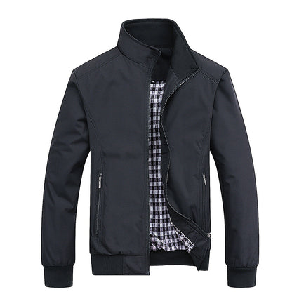 Men's Lightweight Casual Bomber Jacket with Stand Collar