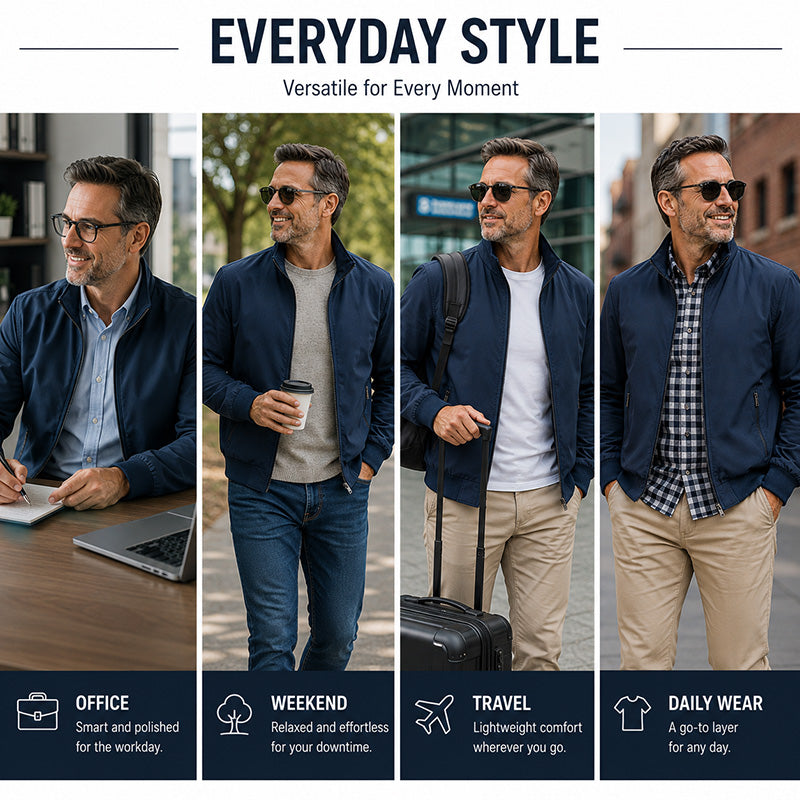 Men's Lightweight Casual Bomber Jacket with Stand Collar