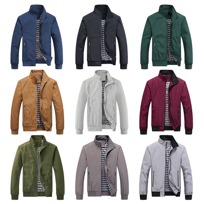 Men's Lightweight Casual Bomber Jacket with Stand Collar