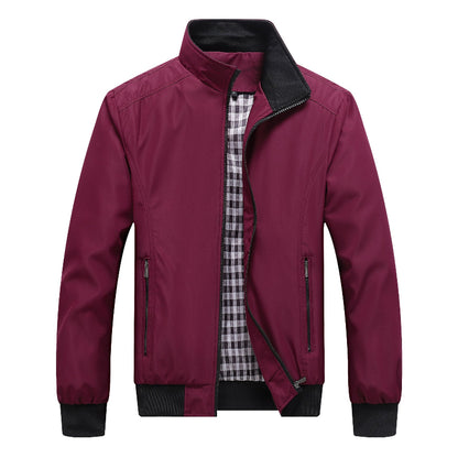 Men's Lightweight Casual Bomber Jacket with Stand Collar