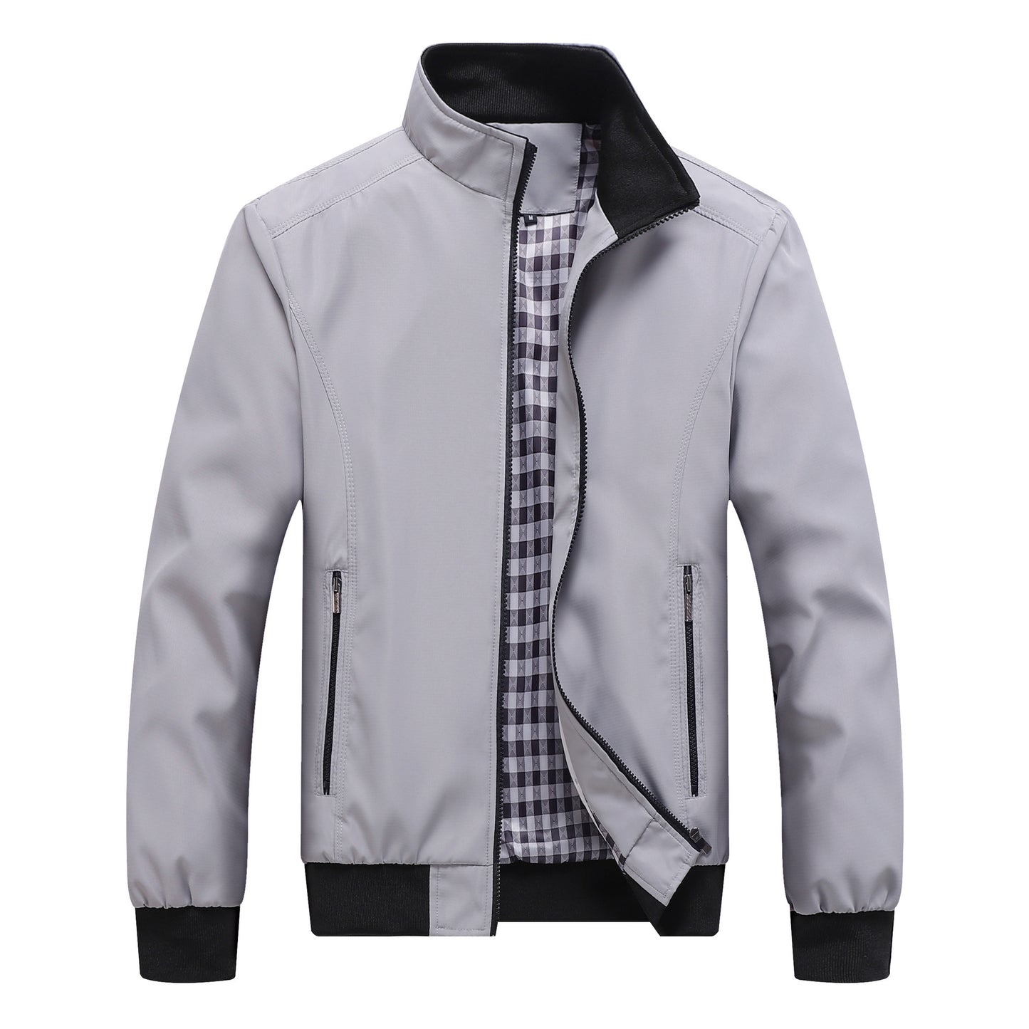 Men's Lightweight Casual Bomber Jacket with Stand Collar
