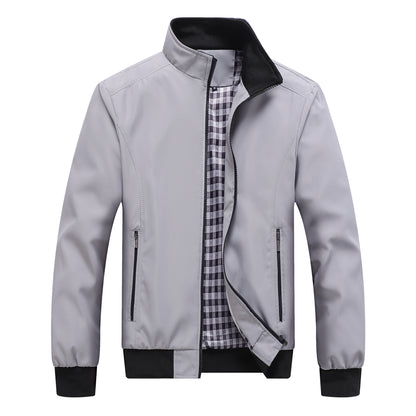 Men's Lightweight Casual Bomber Jacket with Stand Collar