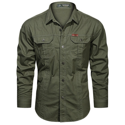 Men's Cotton Multi-Pocket Utility Shirt | Casual Long Sleeve Button-Up Overshirt