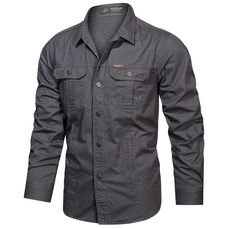 Men's Cotton Multi-Pocket Utility Shirt | Casual Long Sleeve Button-Up Overshirt