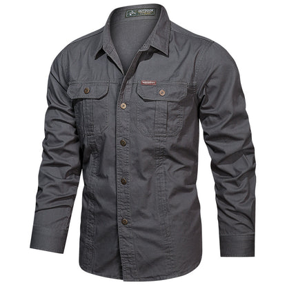 Men's Cotton Multi-Pocket Utility Shirt | Casual Long Sleeve Button-Up Overshirt