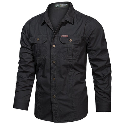 Men's Cotton Multi-Pocket Utility Shirt | Casual Long Sleeve Button-Up Overshirt