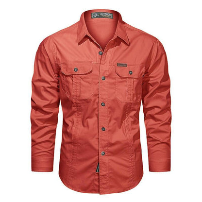 Men's Cotton Multi-Pocket Utility Shirt | Casual Long Sleeve Button-Up Overshirt